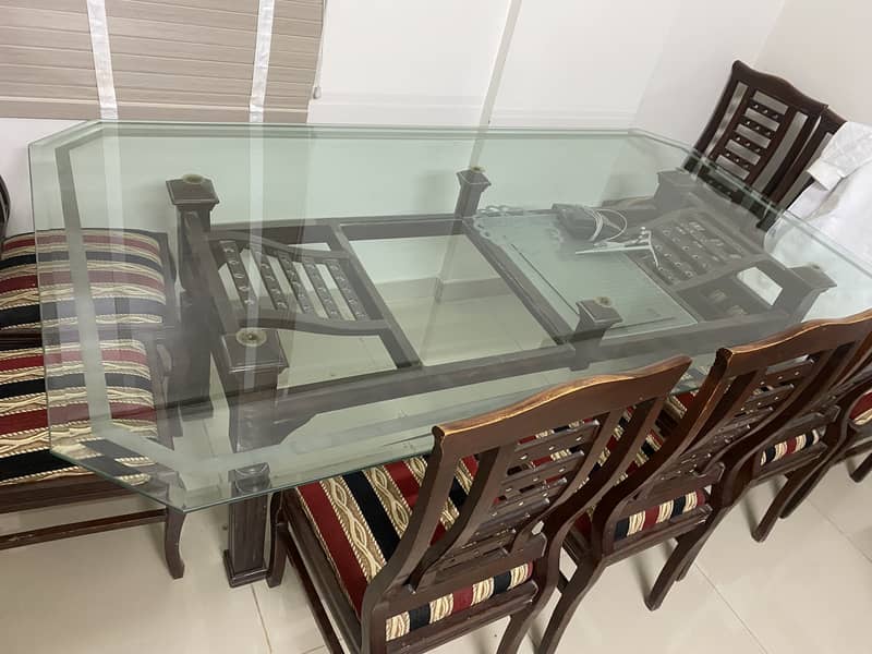 8 Chair Wooden Glass Dining Table with wooden frame and new baby chair 1