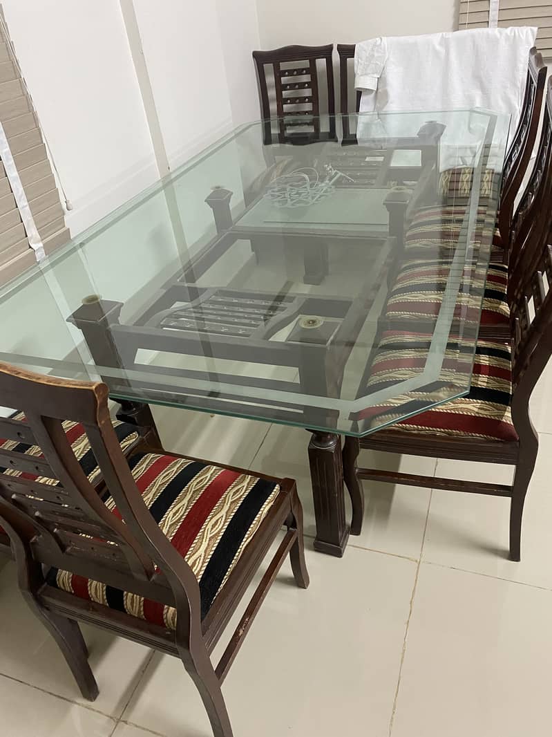 8 Chair Wooden Glass Dining Table with wooden frame and new baby chair 2