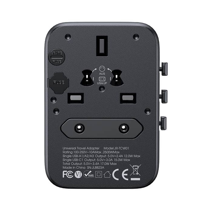 Jr-tcw01 17w 4-port Universal Travel Adapter Black 1