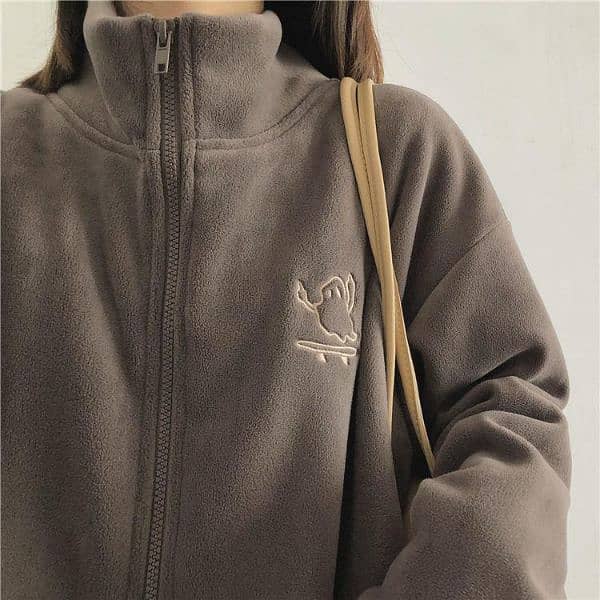 1 pec women fleece jacket embroedery high color zipper sweater cardiga 0