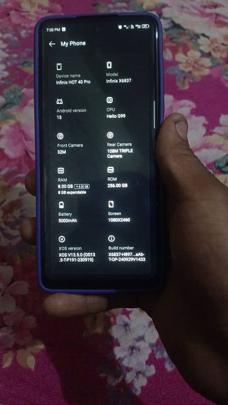 Infinix hot 40 pro Ram 8+8 Rom 256 5