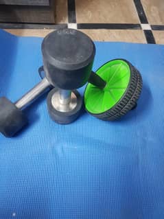 5kg Dumbbells (Pair), Wheel Roller, and Gym Fitness Mat  Complete Home