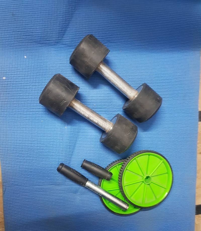 5kg Dumbbells (Pair), Wheel Roller, and Gym Fitness Mat  Complete Home 1