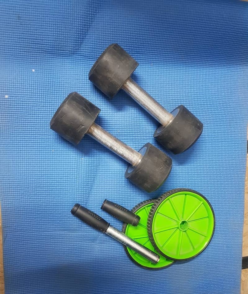 5kg Dumbbells (Pair), Wheel Roller, and Gym Fitness Mat  Complete Home 2