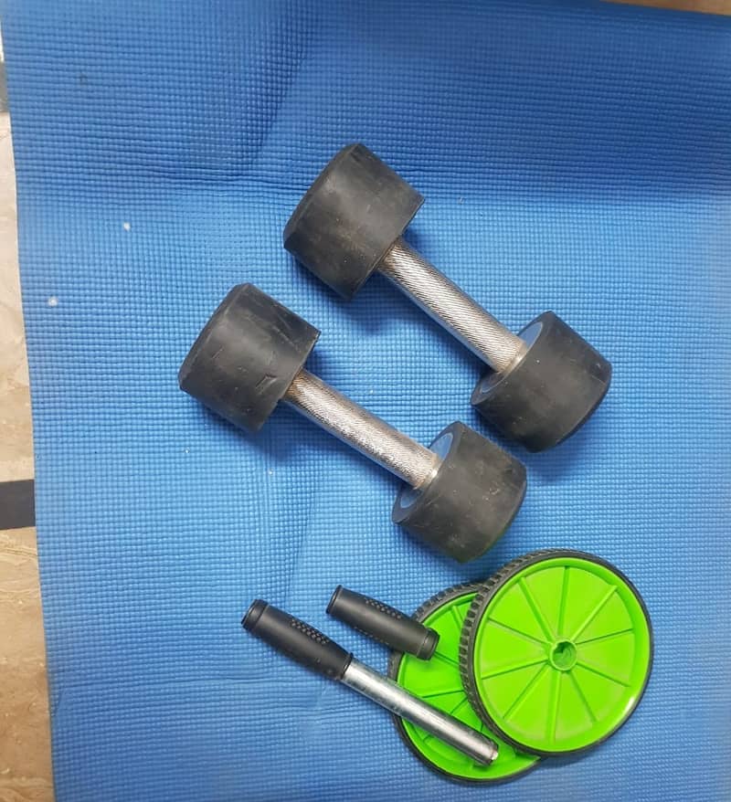 5kg Dumbbells (Pair), Wheel Roller, and Gym Fitness Mat  Complete Home 4