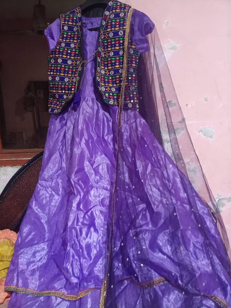 kattan silk frock with sindhi wastcoat with net dupatta for sale 0