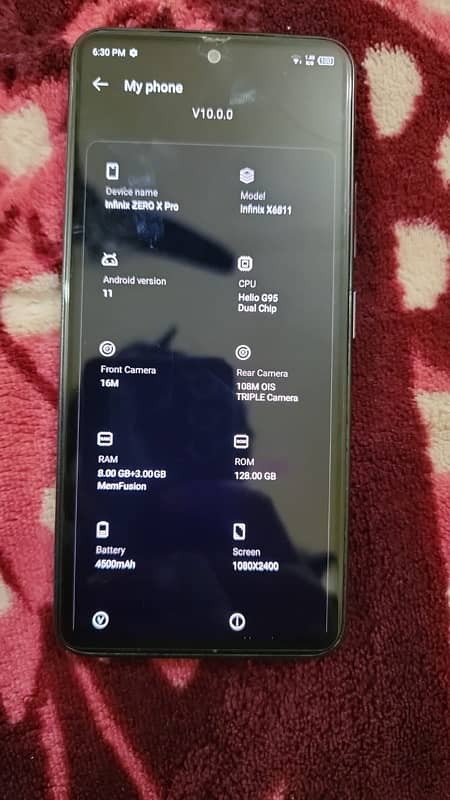 infinix zero x pro 8+3 Ram 128 gb rom 1