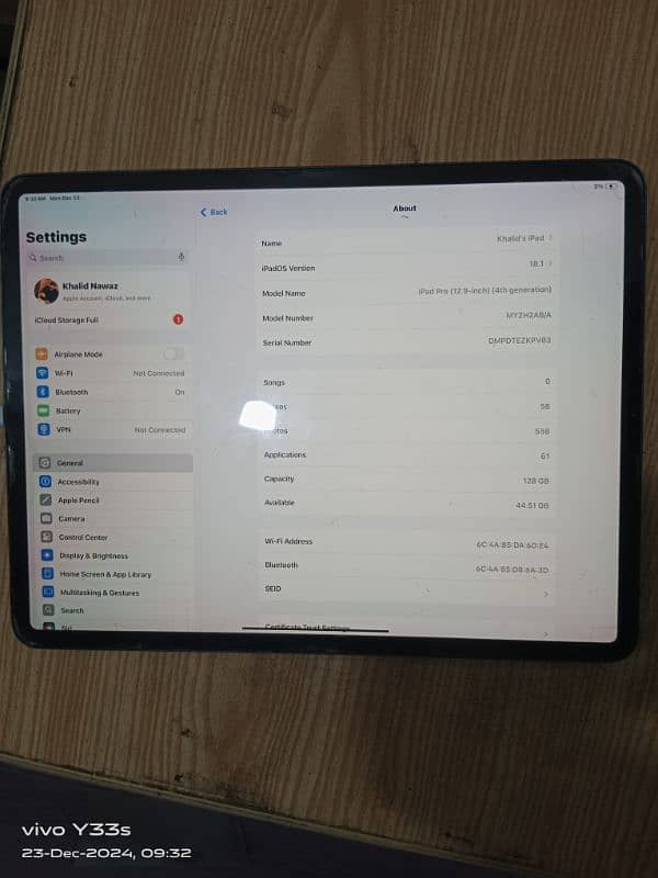 I PAD Pro  4th Generation 128Gb 7