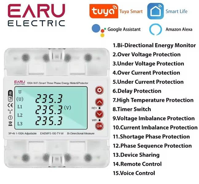 3 phase 100A,Smart energy meter over and under voltage protector 0