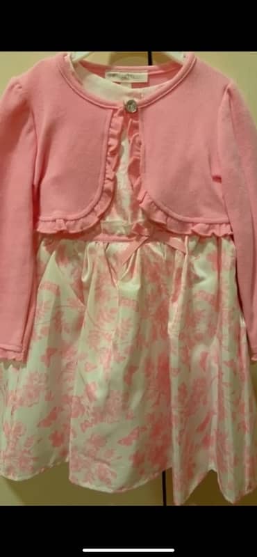 White floral Frock with pink cardigan 0