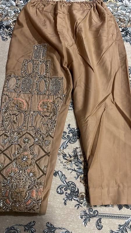 Gold long frock with one side open ladies suit 2