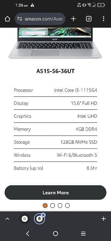 Acer Aspire Core i3 11th Gen 4GB 128GB 5