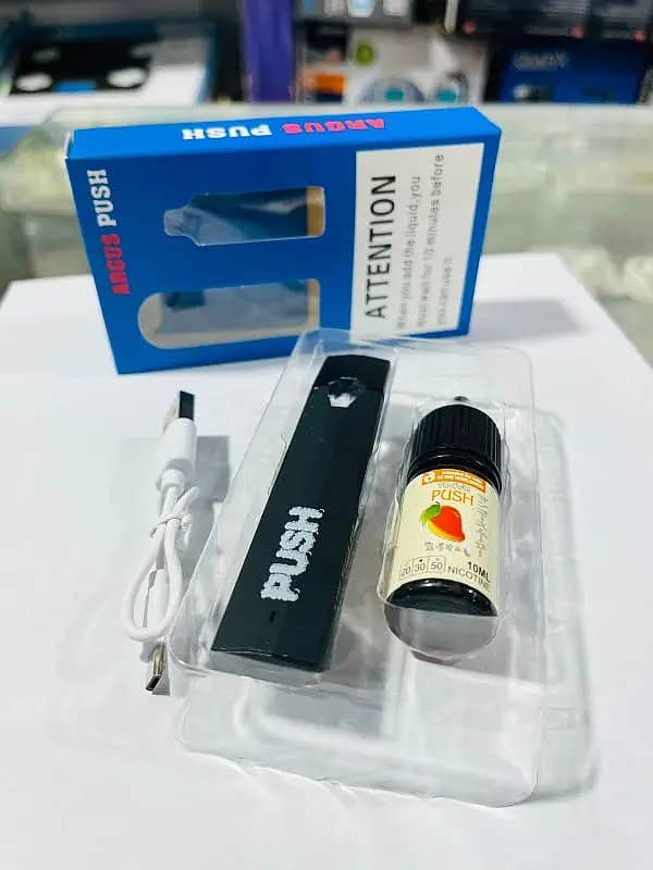 BRAND NEW ARGUS PUSH VAPE, POD WITH 10 ML FLVR & CBLE WTS 03264418469 2