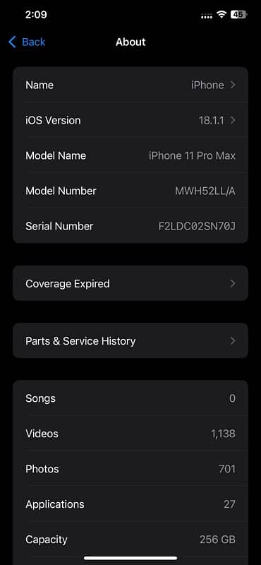 I phone 11 pro max 256 gb Face ID ok battery 75% with box 5