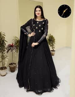 stunning black chiffon Maxi suit with 3 PCS| Embroidered Elegance