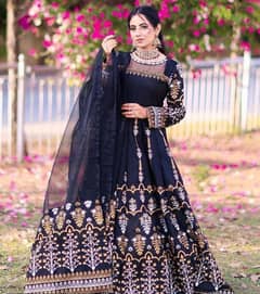 3 PCS women embroidered silk Maxi with dupatta and trouser