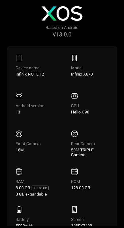 Infinix Note 12 model x670   8/128 GB 4