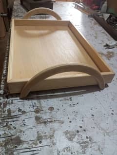 Soled wood tray polish finished size 11 inches deep 16 inches length