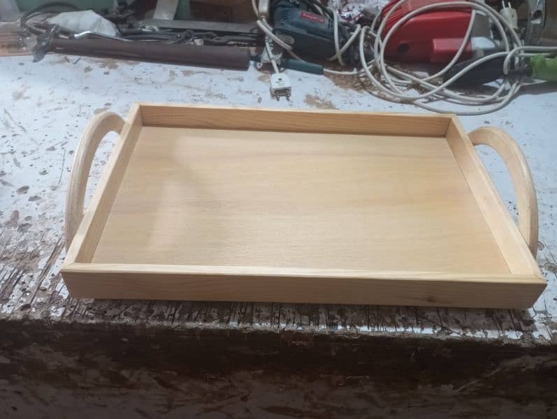 Soled wood tray polish finished size 11 inches deep 16 inches length 1