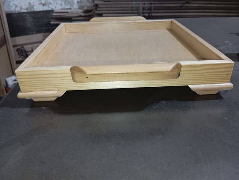 Soled wood tray polish finished size 11 inches deep 16 inches length 2