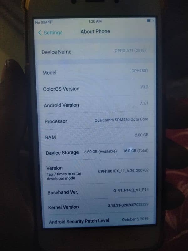 Oppo A71 All okay condition 10/7 0