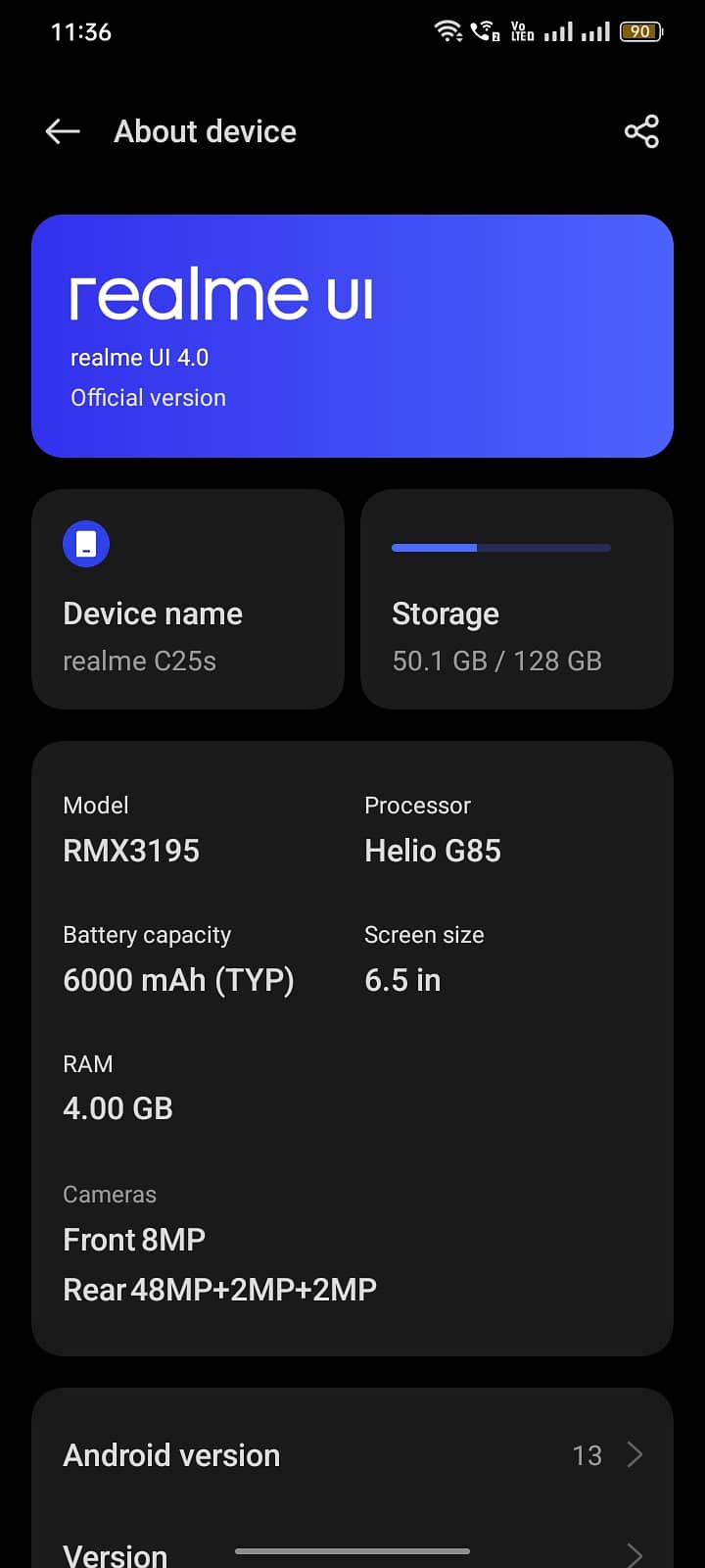 Realme C25s 4/128 hellio g85 6000mah batter 0