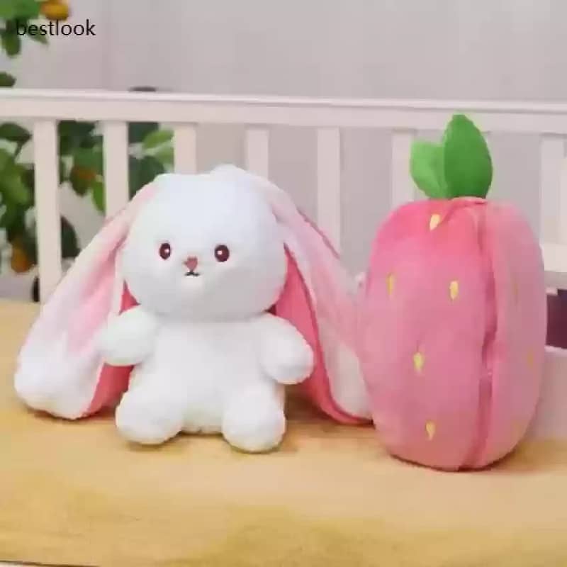 Bunny Soft Toy | Strawberry Bunny Soft Toy |Rabbit Hidden Zip Plush 1