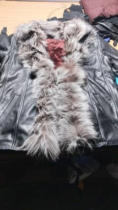 leather jacket with original fox fur