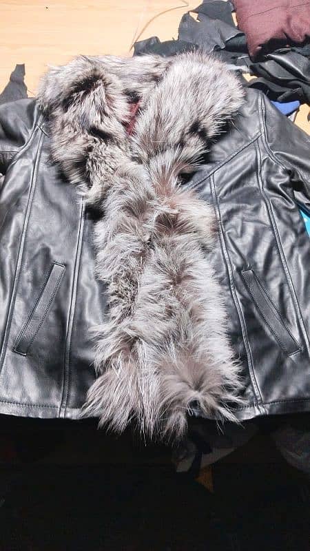 leather jacket with original fox fur 1