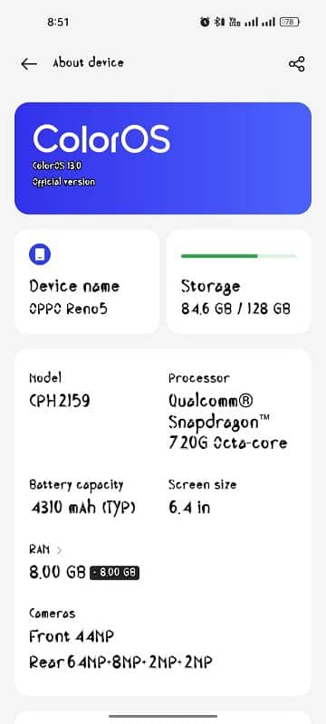 Oppo Reno 5 /8+8 Ram/128 Rom/ 1