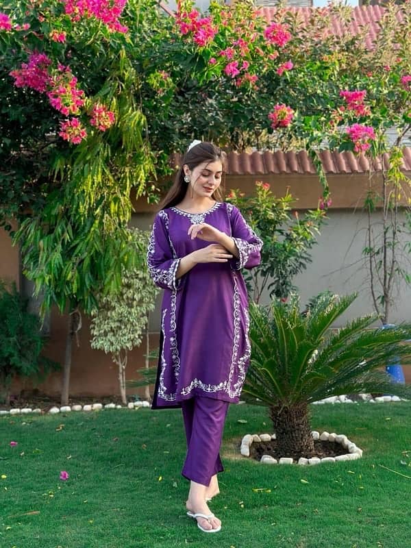 Elegant Women's Stitched Linen Shirt and Trouser Set with Mirror Work 8