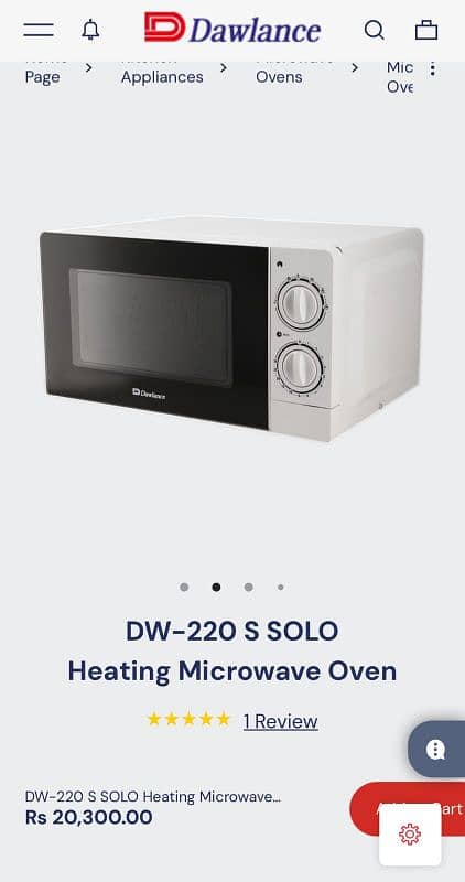 Dawlance brand DW-220 S SOLO Heating Microwave Oven 0