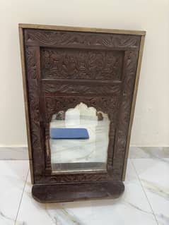 Antique Handmade Carved Wood Jharoka Mirror – 100+ Years Old