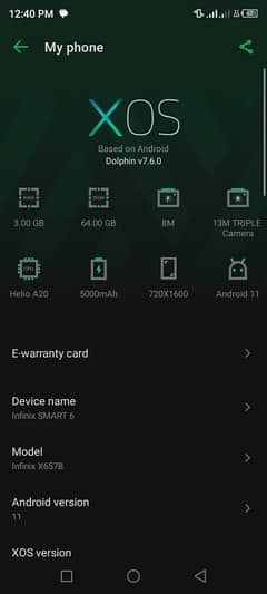 Infinix Smart 6.3 gb ram 64 gb room