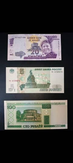 3 different countries Banknotes set.