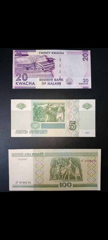 3 different countries Banknotes set. 1