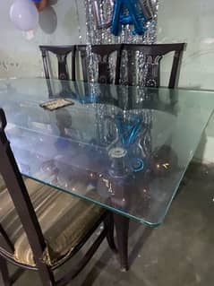 6 chair dining table wooden with glass on top