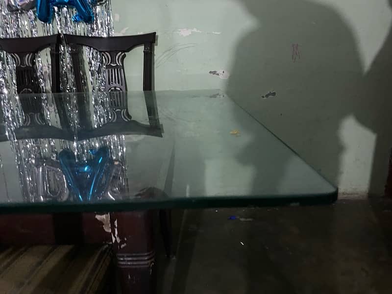 6 chair dining table wooden with glass on top 5