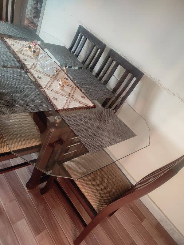 6 chair Dining Table with glass on Top 5