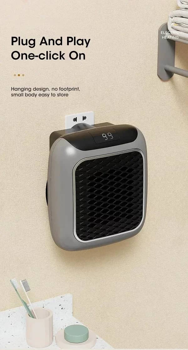 800w Space Heater Digital Electric Heater Wall Outlet Plug Small Fan 1