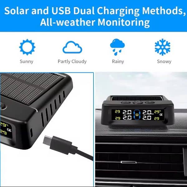 Car Solar TPMS Tire Pressure Monitoring System Solar Power Digit 4