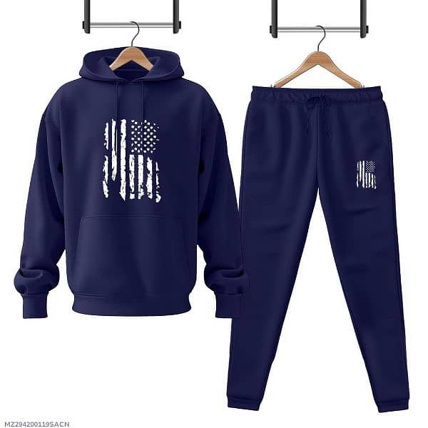 2 Pcs Men's Fleece Printed Hoodie Track Suit 1