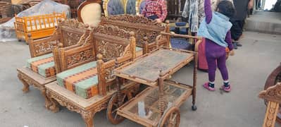 wooden sofa set with Chairs and trolley