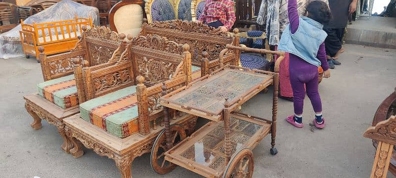 wooden sofa set with Chairs and trolley 0