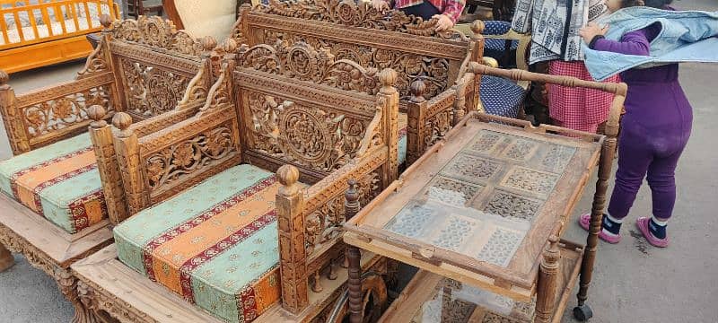 wooden sofa set with Chairs and trolley 4