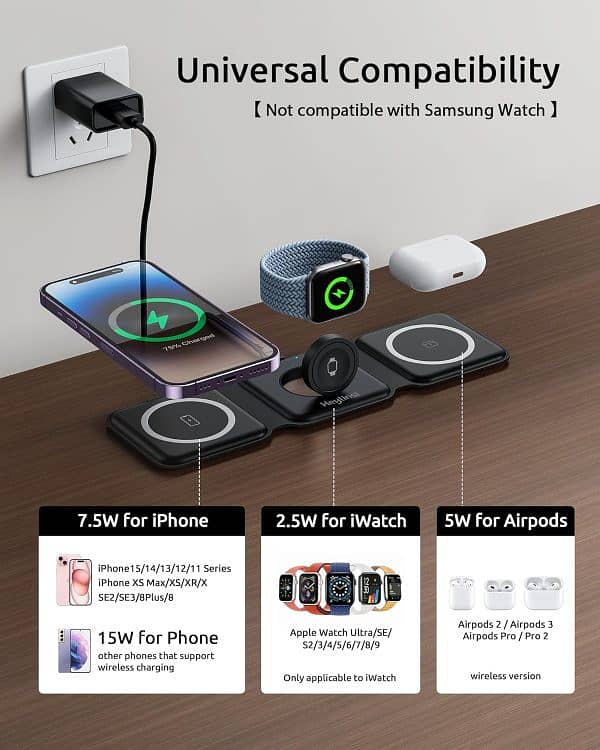 3 In 1 Foldable Wireless Charger Fast Magnetic Travel Wireless Chargin 1