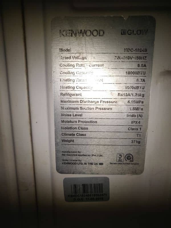 Kenwood 1.5 ton invertor ac heat and coolkd-1824s 2