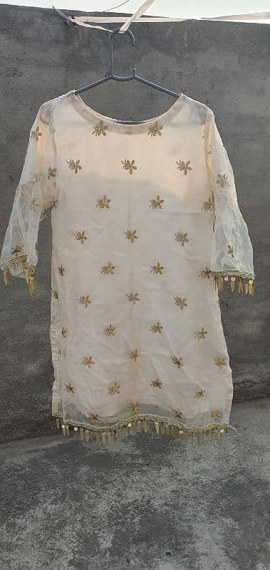 White Shefoon Shirt and golden Jamawar Garara 0