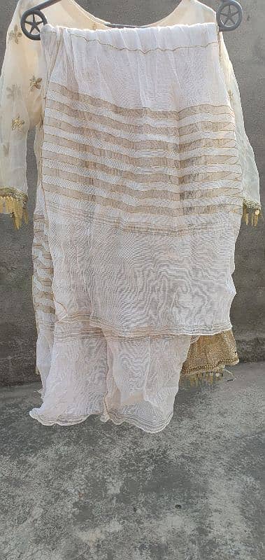 White Shefoon Shirt and golden Jamawar Garara 4