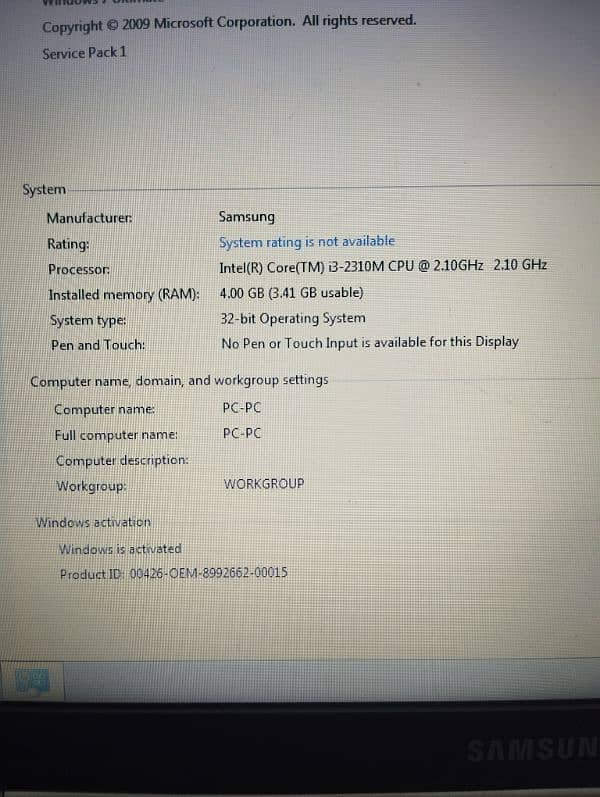 Laptop i3 4GB 500GB Samsung 2nd Gen 3